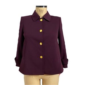 Calvin Klein women swing career blazer jacket gold buttoned burgundy/merlot sz 4